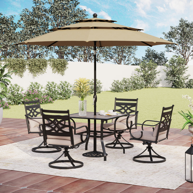 Ensemble de salle à manger pour 4 personnes 37 "avec coussins et parasol Leonard Square, Beige
