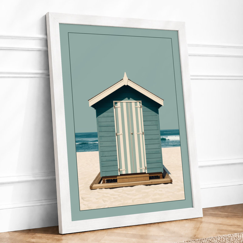 Quiet Beach Hut Coastal - Framed Print, A3 - 42.0 x 29.7 cm, White