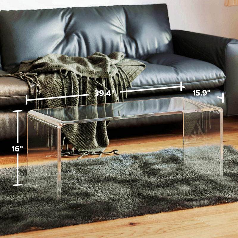 Table basse, table basse rectangulaire en acrylique 39 po, transparent, H 15,9 po x L 39,4 po x l 16 po