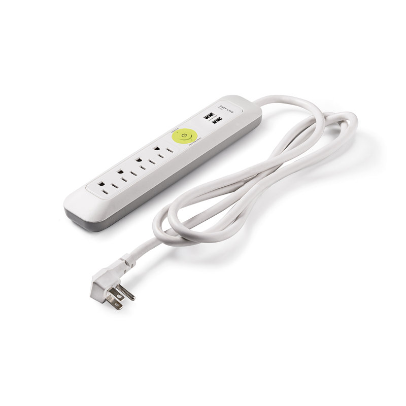 Protecteur de surtension multiprise à 4 prises et 2 prises USB, Blanc