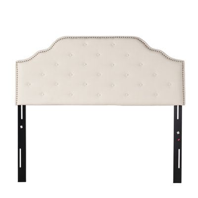 Fabric Upholstered Headboard For Queen & Full Sized Beds, Button With Fashion Forward Diamond Stitch Decoration, Classy Nailhead Trim Pattern,