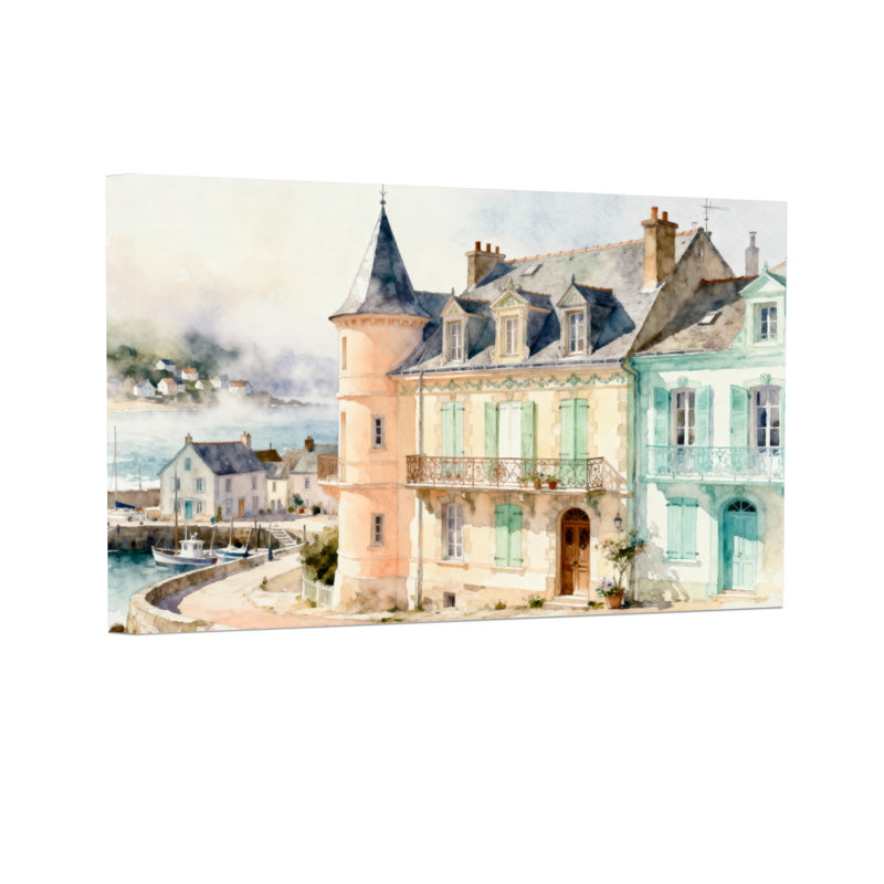 Scène de paysage côtier et aquarelle, H 24 po x l 36 po