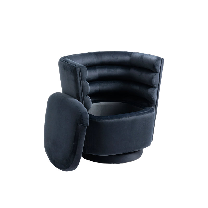 Lasharn Upholstered Swivel Side Chair with Ottoman, Black Velvet