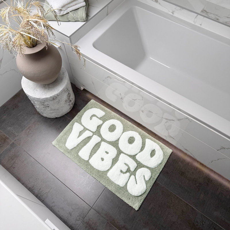 Good Vibes Slogan Bath Mat, Green