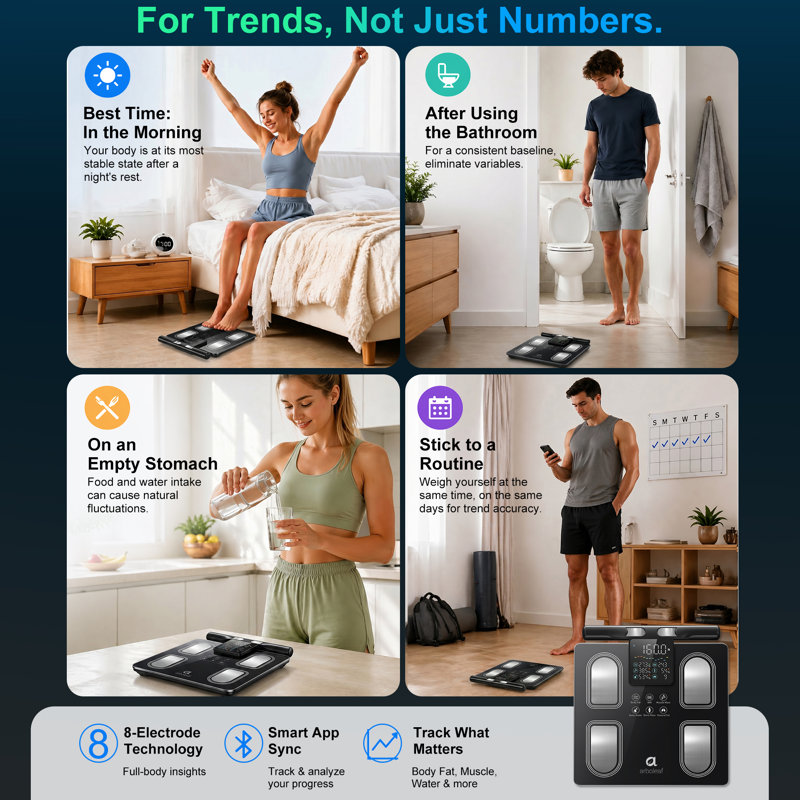 Pèse-personne intelligent avec poignée sensorielle - 8 électrodes - Moniteur de composition corporelle de haute précision - Plus de 50 mesures, affichage à DEL, IMC, mesure des muscles et de la graisse, compatible avec Apple Health et Android Health, pour la salle de sport et la maison