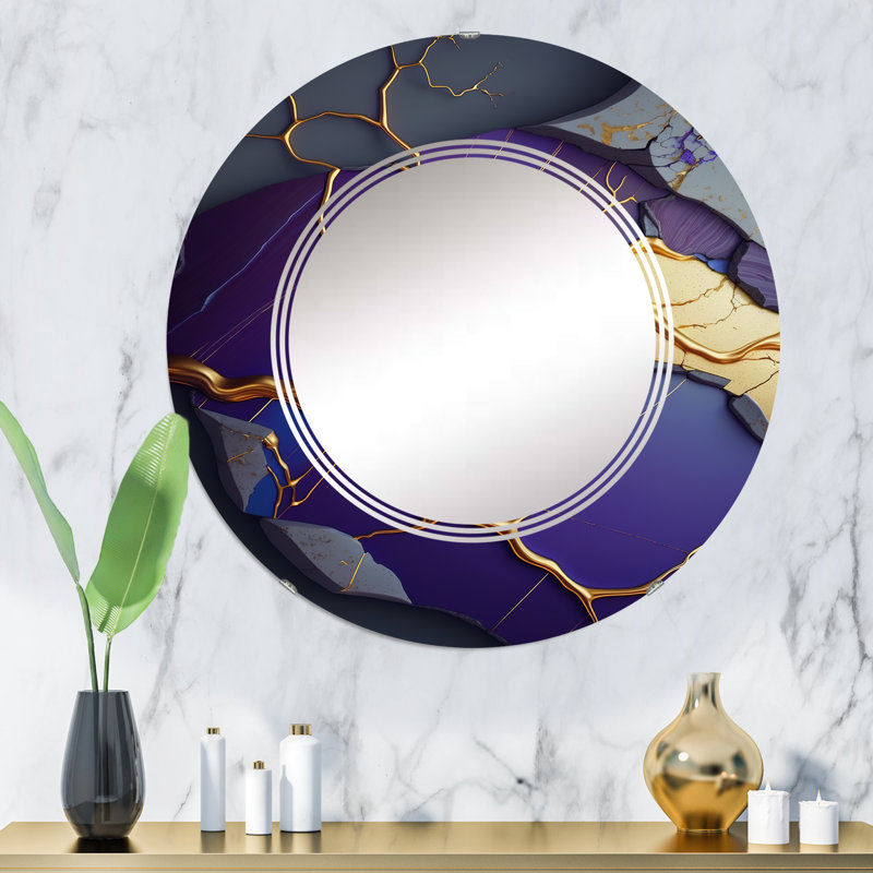 Phonsa - Géode abstraite mauve I - Miroir mural abstrait en marbre, 32 po x 32 po