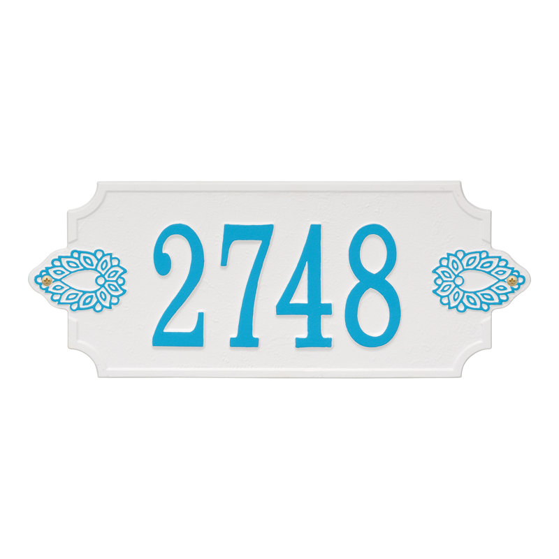 Plaque d'adresse murale personnalisée 1 ligne Sofia, Blanc / bleu Aruba, Oui