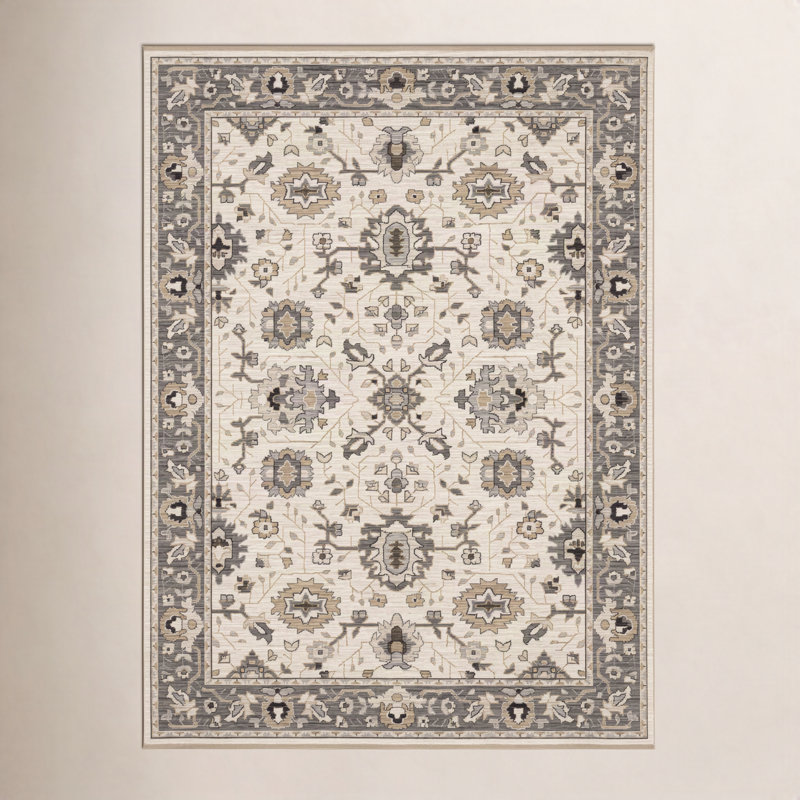 Tapis en laine beige / gris Abena, Rectangle 3 pi 3 po x 5 pi