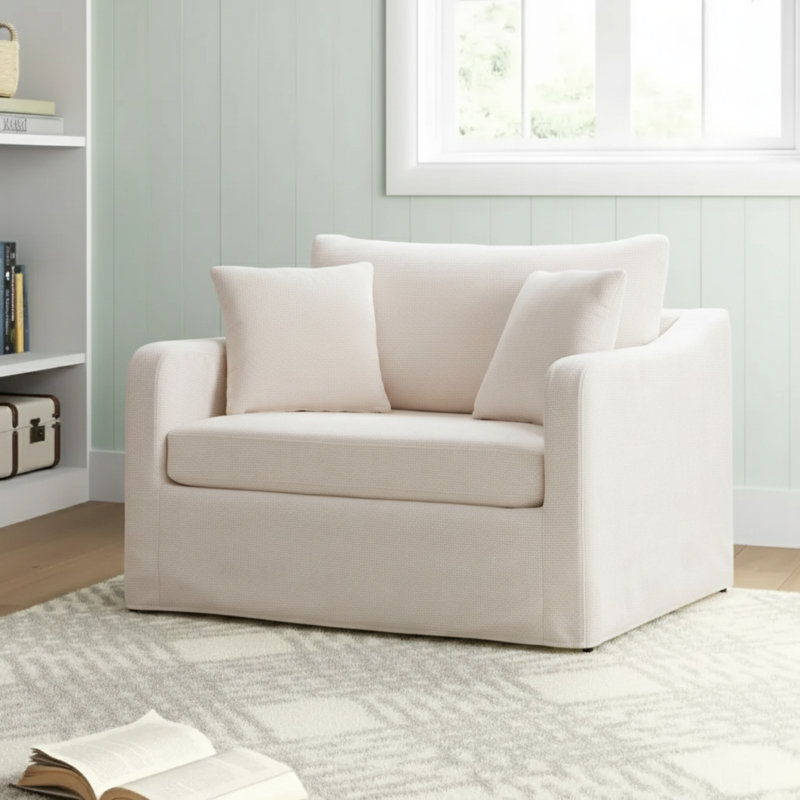 45"w Slipcovered Oversized Accent Chair With 2 Pillow;chenille, Beige