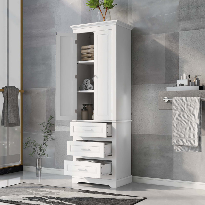 Armoire de rangement haute avec trois tiroirs, Blanc