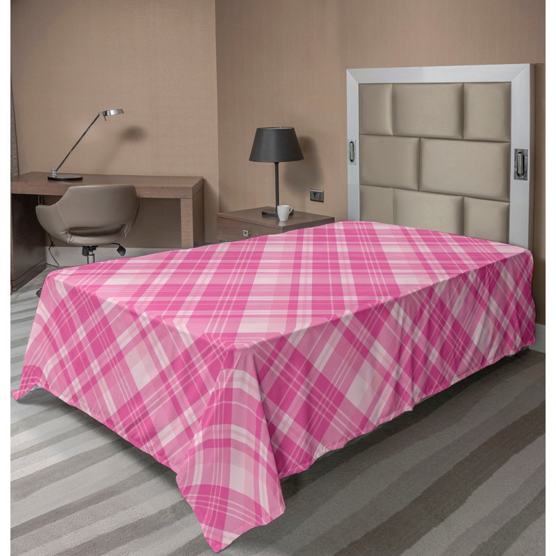 Drap plat moderne de style bohème Ambesonne, Fuchsia pâle / motif carreauté / rayé rose, Drap plat pour lit simple