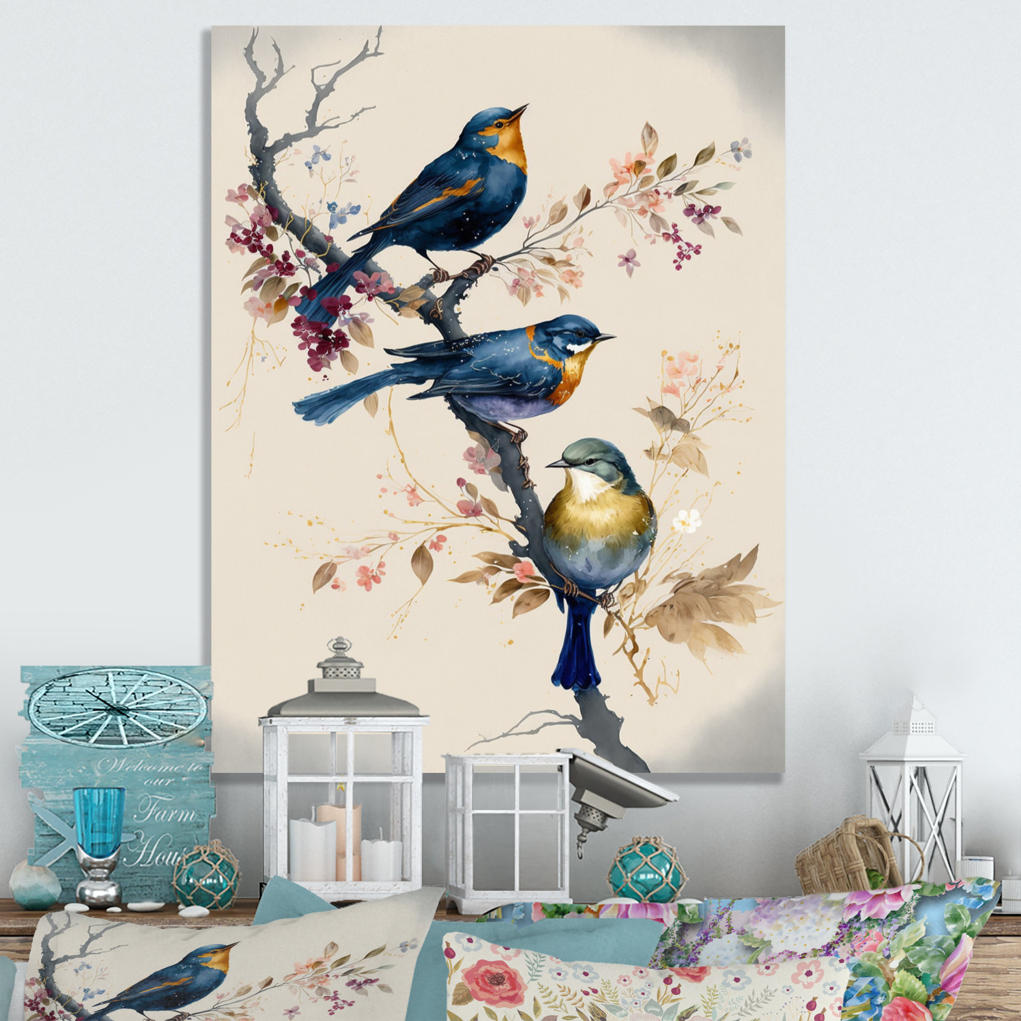 Red Barrel Studio Multicolor Birds On Plum Blossoms Tree XV - Animals ...