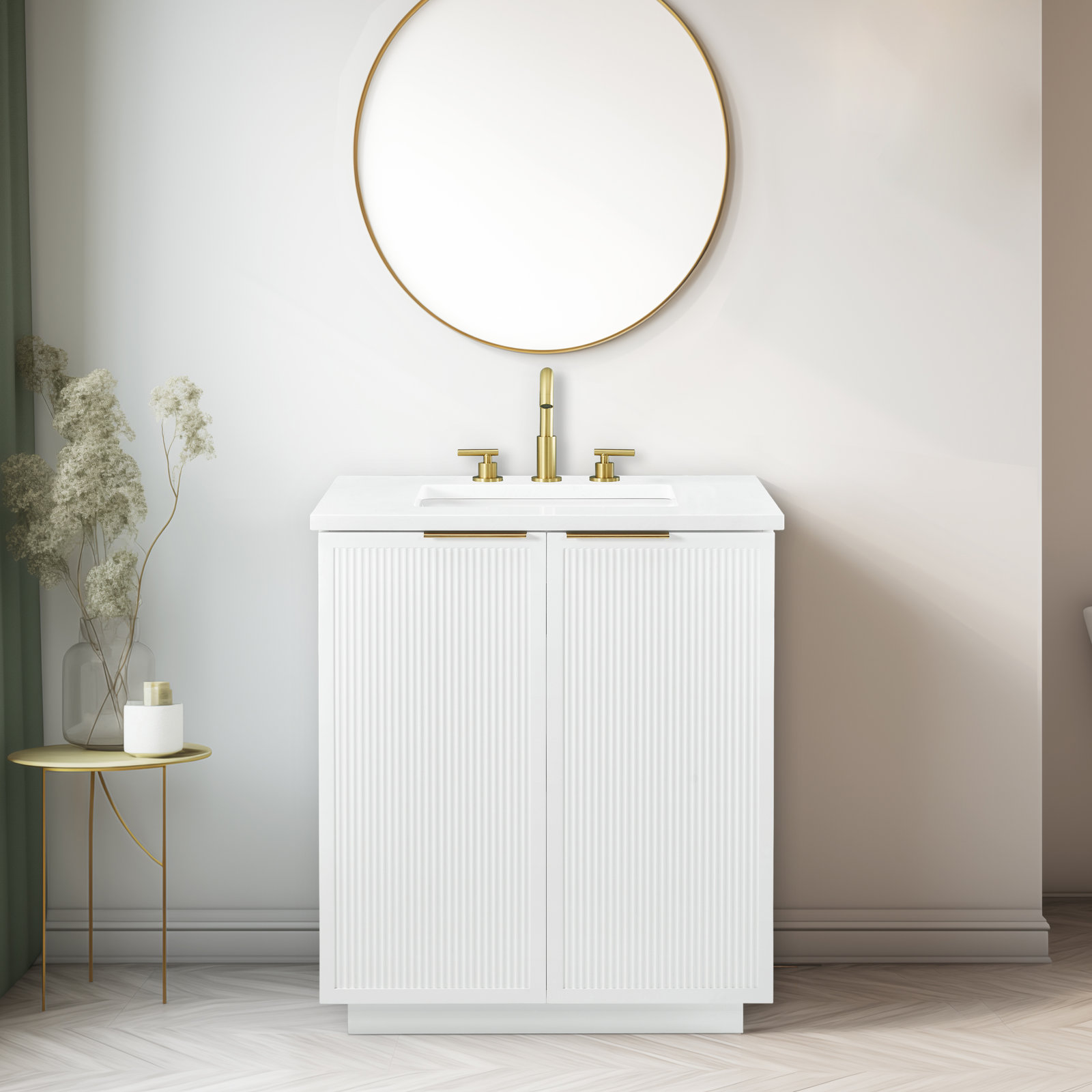 Aderyn 30" Single Vanity, White/Brushed Bronze