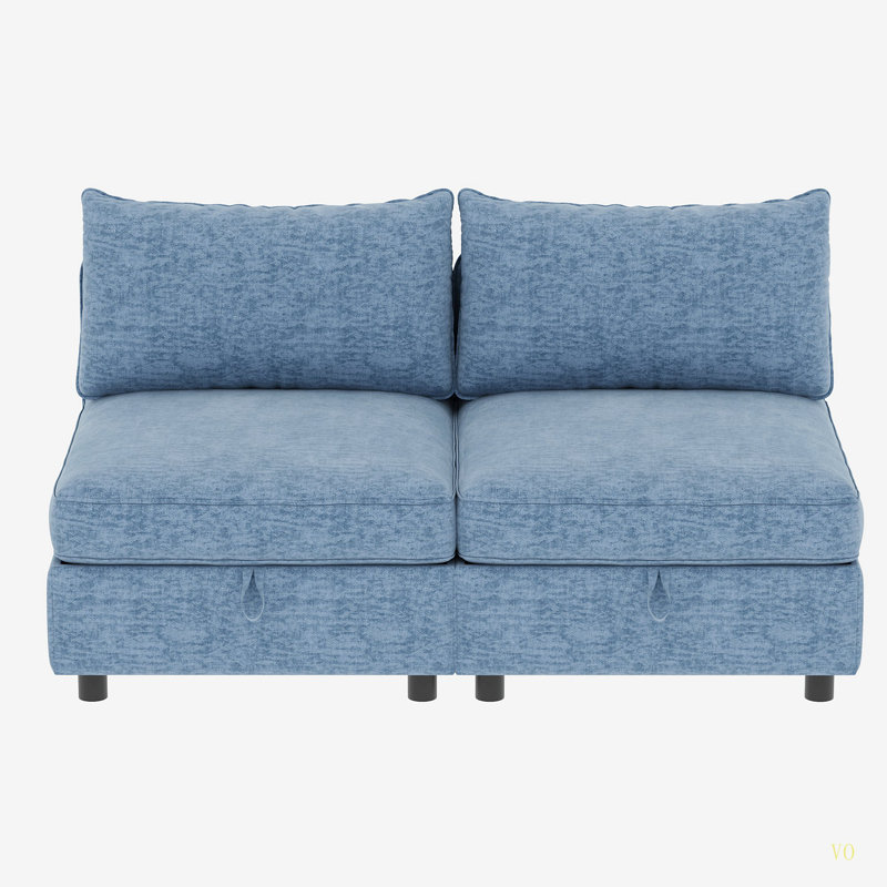 Couches, méridienne de style Mid-Century avec rangement pour petits espaces, salon, Bleu