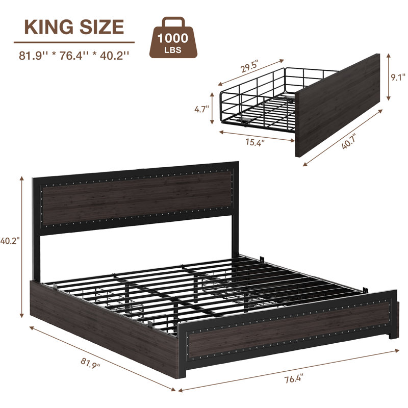 Bed Frame with Headboard, Purple, King