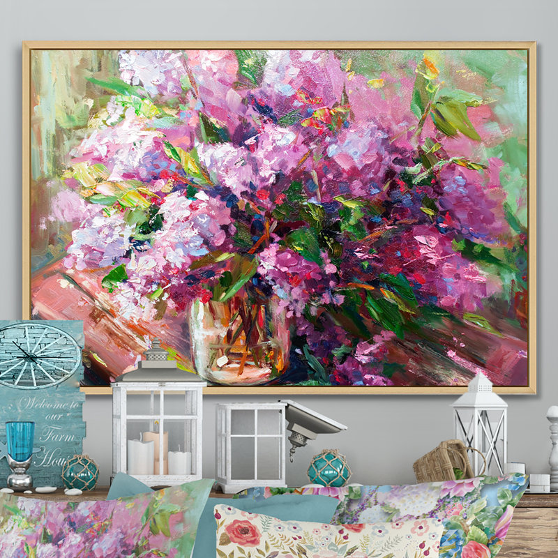 «Flowers Lilac Impressionism», reproduction sur cadre flottant sur toile, Cadre noir, H 8 po x l 12 po x P 1 po