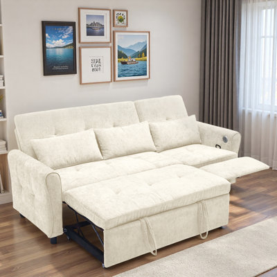 2-in-1 Reversible Sofa Bed With Usb Charging Ports, Three - Level Adjustable Backrest And Curved Armrests by Winston Porter