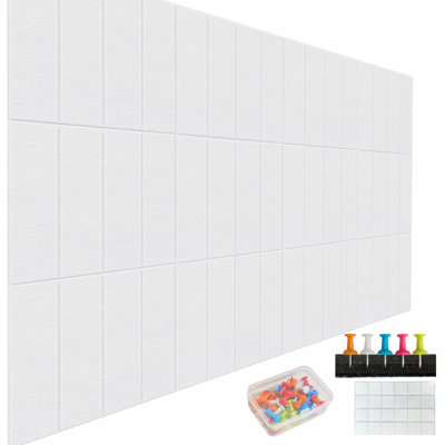 Textured Felt Wall Panels With Stripes, Bulletin Boards, 12-Piece Set, With Pushpins