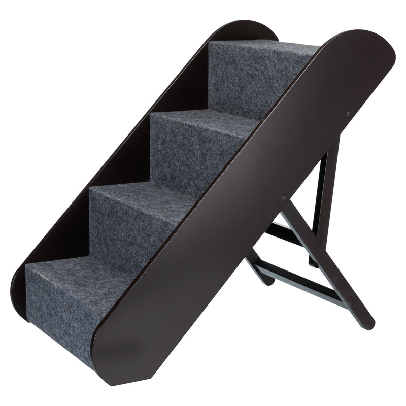 Espresso Brown Adjustable 4-Step Pet Stairs with Carpet Treads