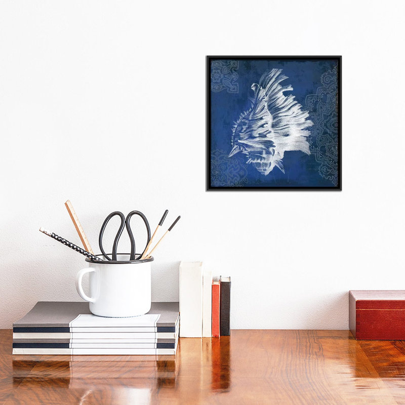 «Navy Shell II», impression sur toile, H 18 po x l 18 po x P 1,5 po, Pas de tapis, Toile avec cadre noir