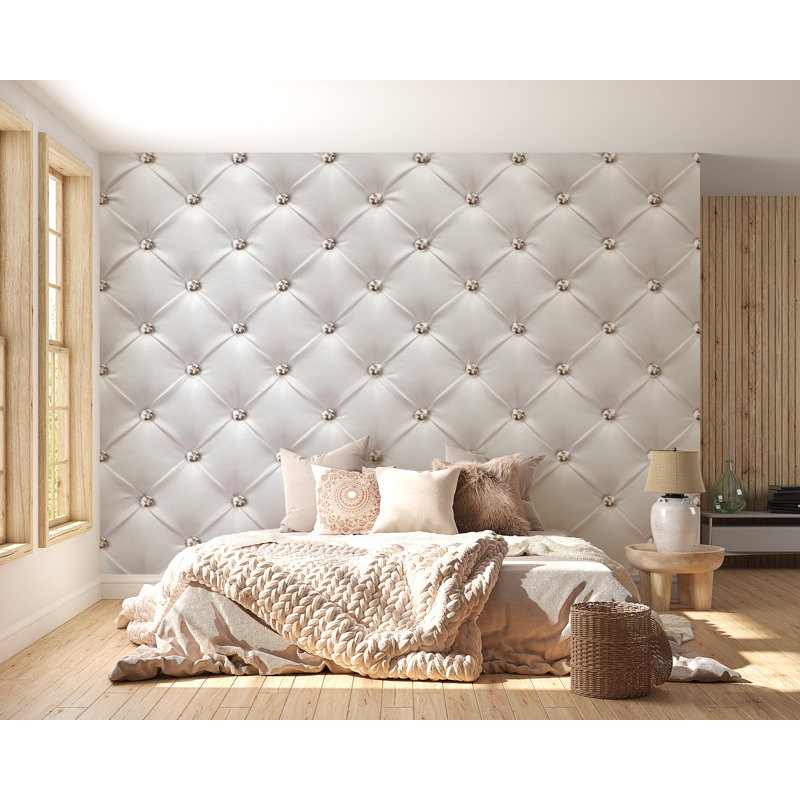 Adhésif mural Jim Peel & Stick - élégant motif Chesterfield blanc - adhésifs muraux amovibles, L 96 po x l 135 po