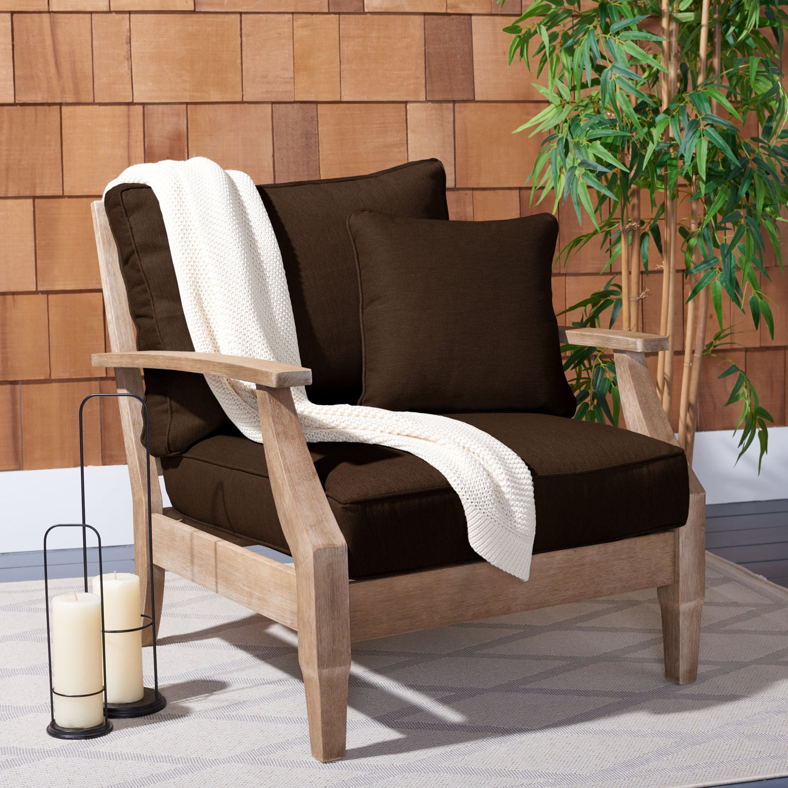 Samya Outdoor Chair with Cushions, Natural, Dark Brown