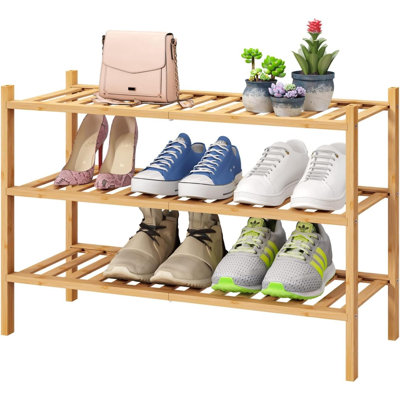 Range-chaussures autoportant en bois de bambou 3Tier pour vestibule et garde-robe