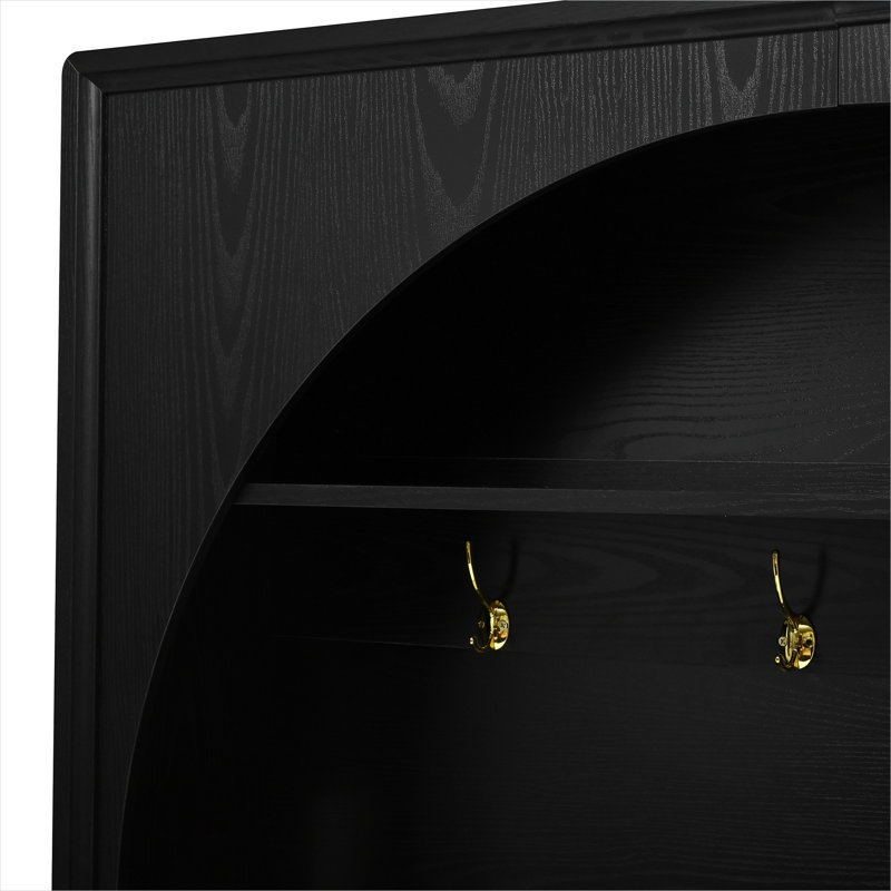 Retro Arched 48.7-Inch All-In-One Hall Tree, Farmhouse Style MDF Jet Black Entryway Storage Coat Rack for Mudroom and Hallway