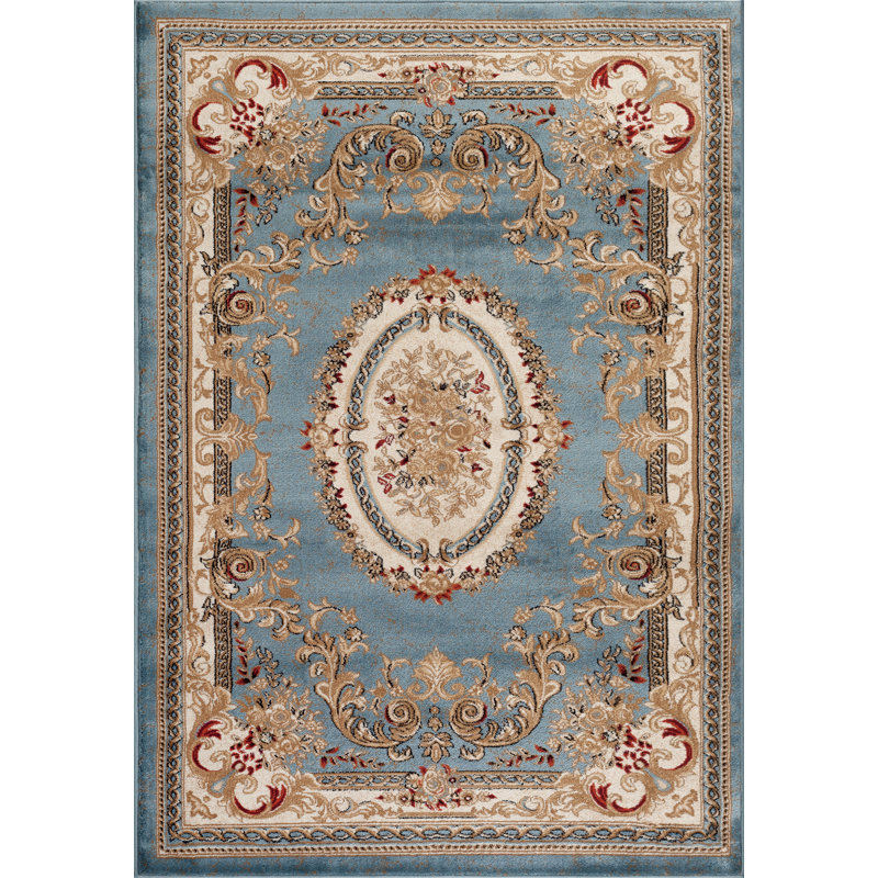 Bleu oriental/Tapis décoratif brun, Rectangle 9 pi 2 po x 12 pi 6 po