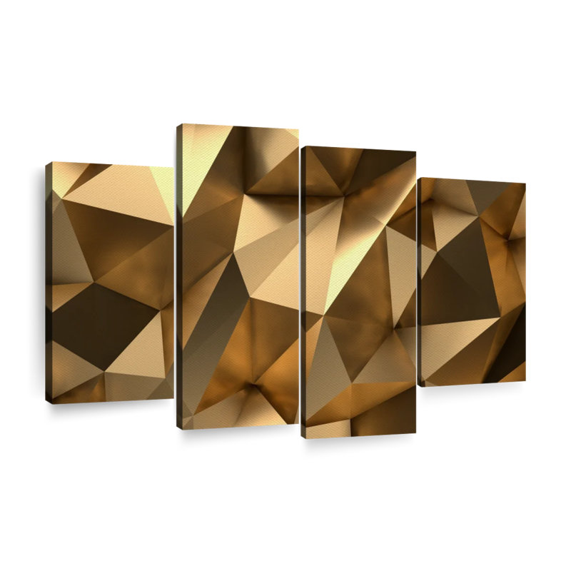 " Golden Abstract " 4 - Pieces, 22" H x 36" W x 1" D