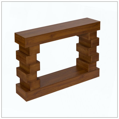 Geometric Block Stacked Wood Console Table