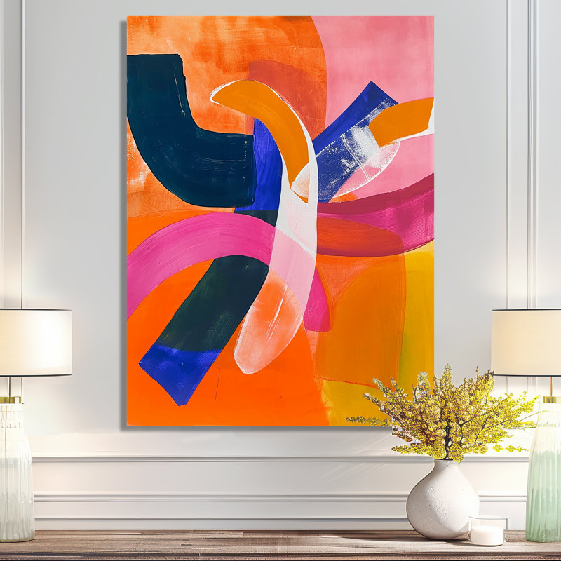 Funky Fusion Retro Orange Blue - Art mural abstrait, Métal métal, H 44 po x l 34 po