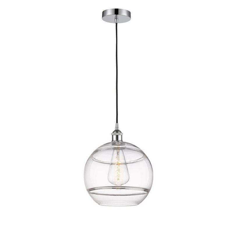 Luminaire suspendu 1 lumière Edison Bienes-616-G556, H 13,38 po x l 12 po x P 12 po, Transparent, Chrome poli