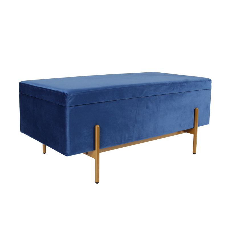 Rasco 110cm Wide Velvet Rectangle Solid Colour Footstool Ottoman with Storage, Blue