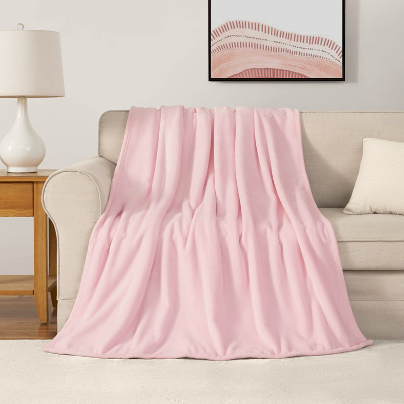 The Sheet Lab Solid Plush Throw Blankets, Light Pink