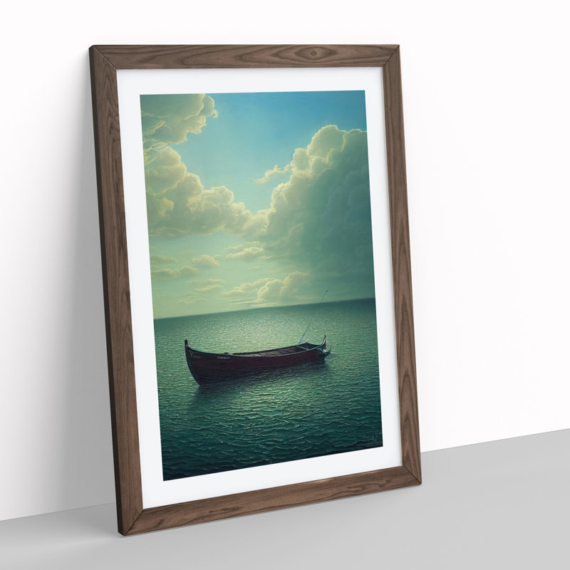 Boat Under The Clouds - Print, Walnut Framed, Walnut, 64cm H x 46cm W x 2cm D