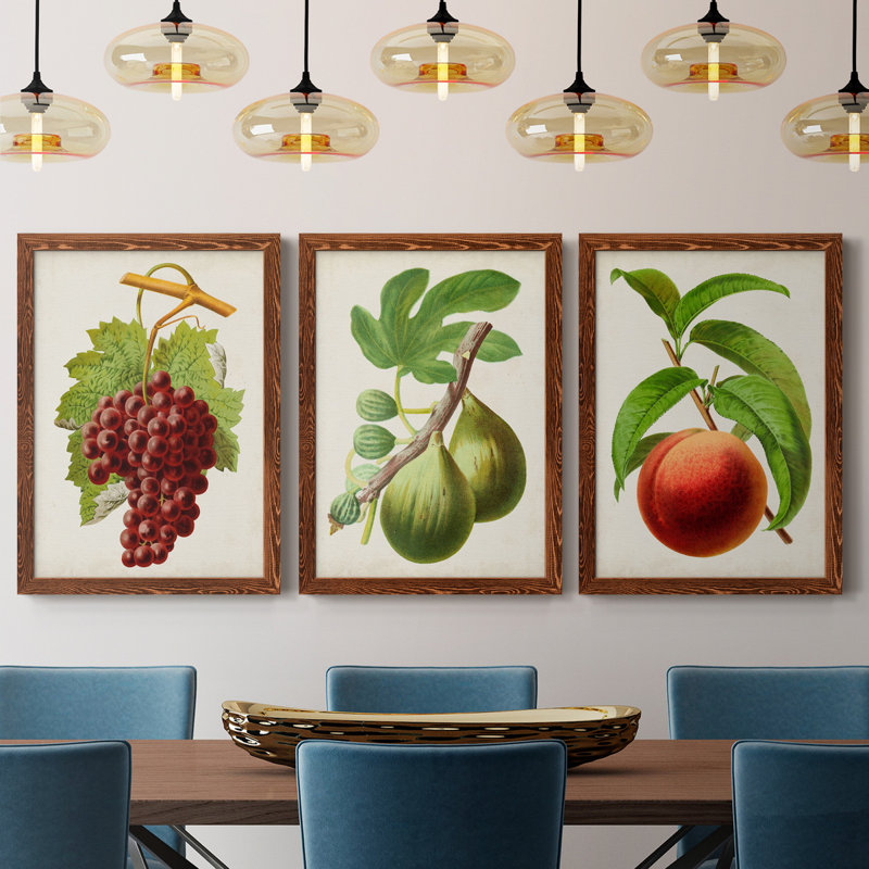 Antique Fruit III - ensemble de 3 peintures sur toile encadrées, H 31,5 po x l 47 po x P 1,5 po, Érable