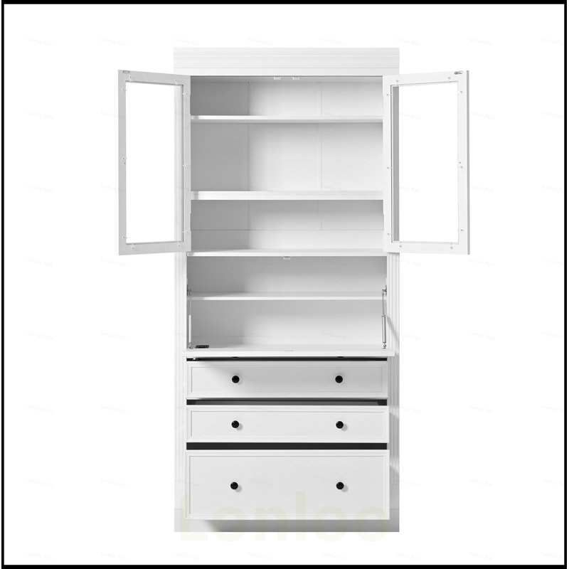 Freestanding Kitchen Pantry Storage Cabinet, Multifunctional Cupboard with 3 Drawers, Adjustable Shelves, and Power Outlet for Dining and Living Room