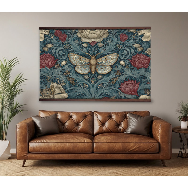 «Butterfly Moody Vintage Modern Rustic Art», très grande tapisserie d'art encadrée, H 45 po x l 73 po