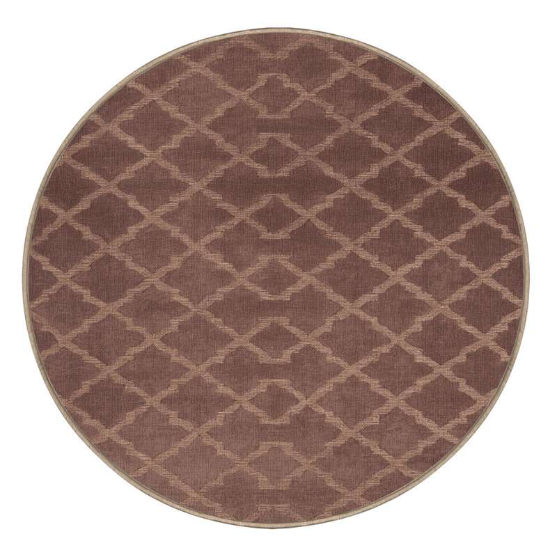 Machine Washable Trellis Brown Area Rug, Round 6'