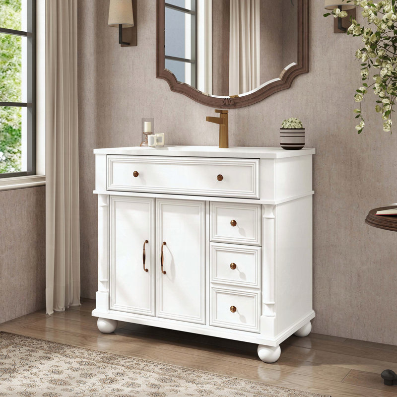 Meuble-lavabo Mid-Century avec base romaine, blanc, Blanc