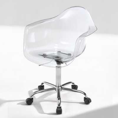 Fauteuil de bureau transparent en acrylique transparent, petit fauteuil de bureau moderne en acrylique avec roulettes, fauteuil roulant pivotant sans accoudoir pour bureau, maison, argent