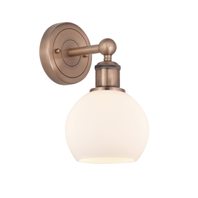 Cheboygan Armed Sconce, Matte White, Antique Copper