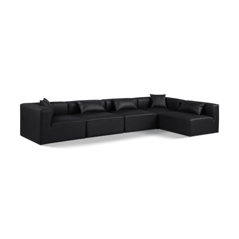 Canapé modulaire en similicuir 5 pièces Ivion, Cuir végétalien noir