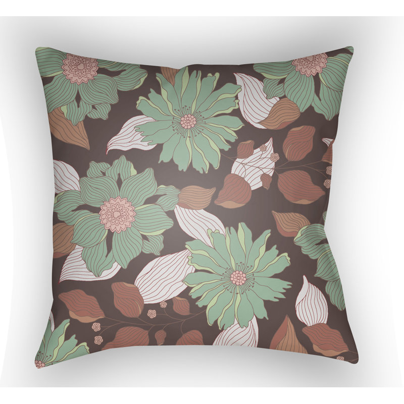 Moody Floral Floral Outdoor Throw Pillow, 18" H x 18" W x 4" D, Mint