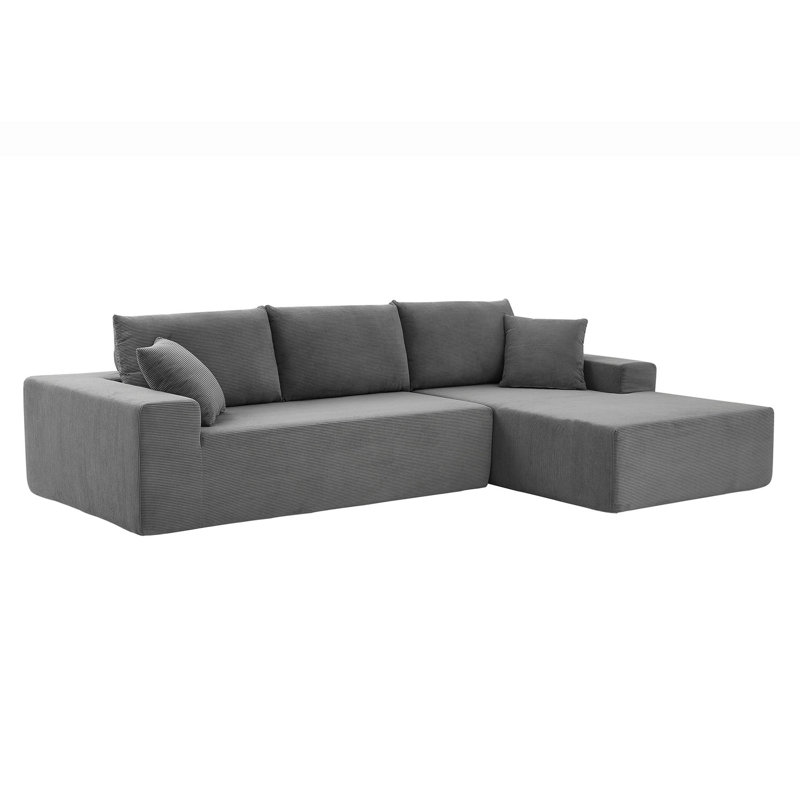 Corduroy L-Shaped Sectional, 100% Polyester Beige, Left Hand Facing