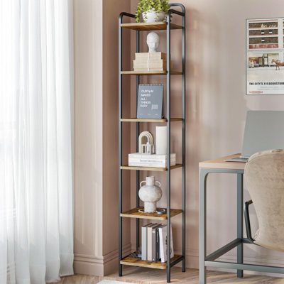6-Tier Narrow Bookcase, Industrial Corner Shelf Storage Organizer
