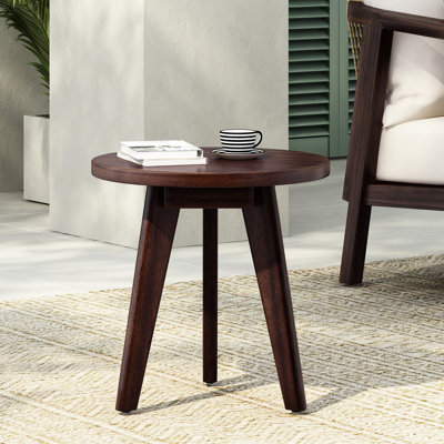 - Table d'appoint inspirée de la jeunesse Marina Rajeunissant en bois, plateau rond et trois pieds en saillie, largeur de 15,58 pouces, couleur brun foncé, idéale pour les salons de style ludique