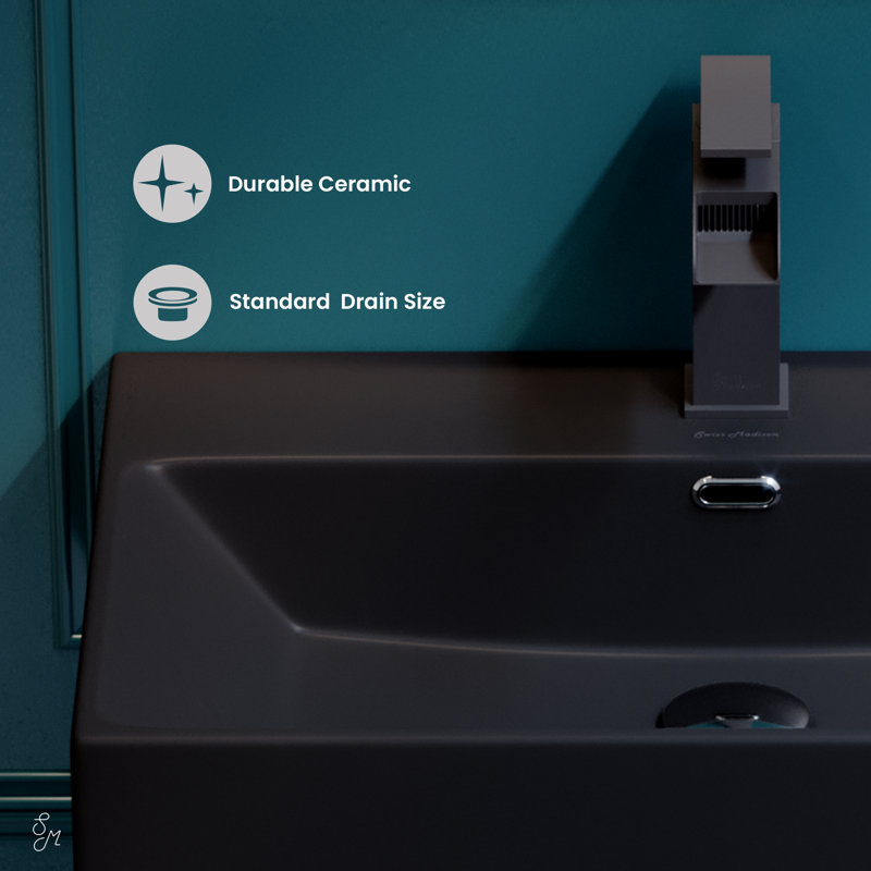 Claire 24 Ceramic Console Sink Matte Black Basin Brushed Gold Legs, Black/Brushed Gold, 35.38" H x 16.5" W x 24" L