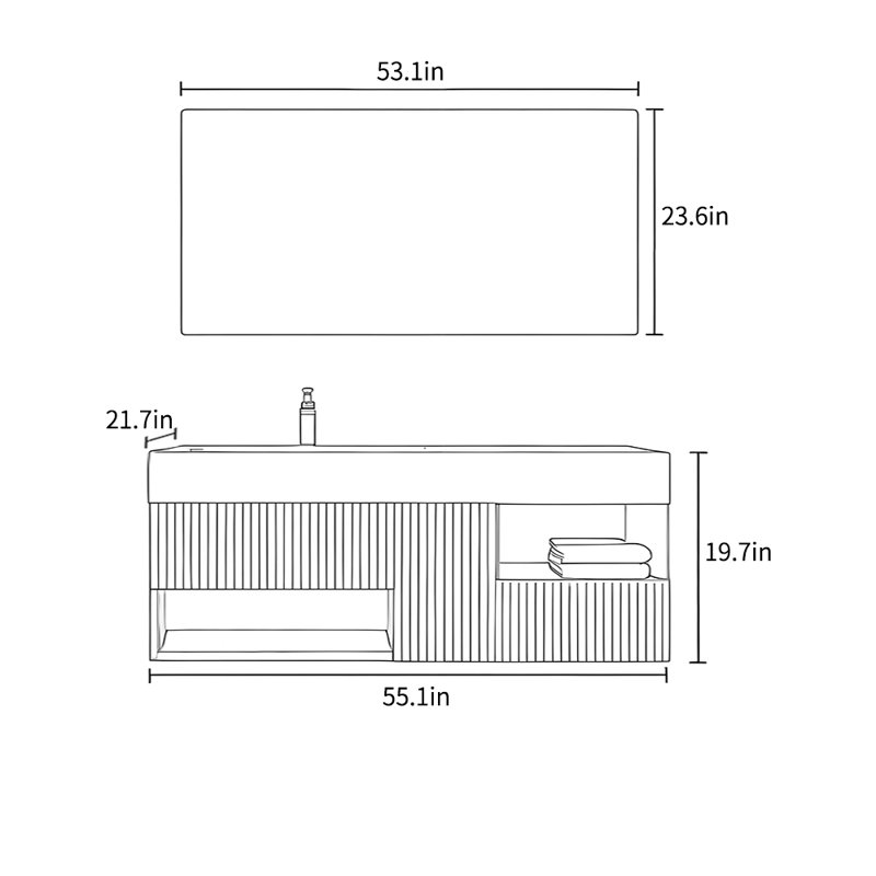 Armoire de salle de bain simple de style italien, H 19,7 po x l 55,1 po x P 21,7 po